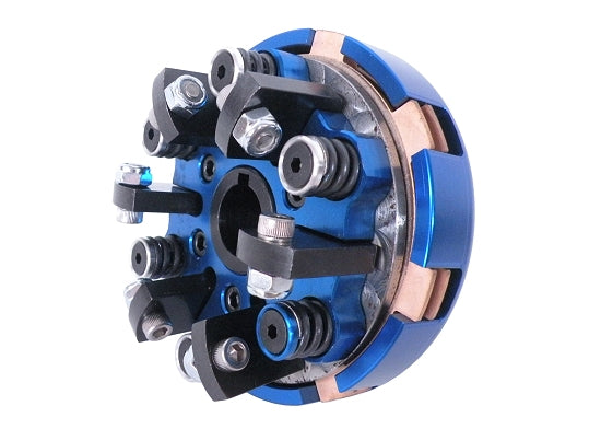 Close-up of blue anodized Viper 2-disc 6-spring clutch assembly without driver