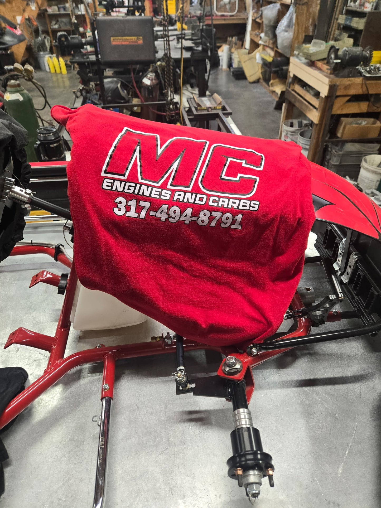 MC Engines & Carbs LO206 Karting Shop T-Shirt - Briggs Racing Red