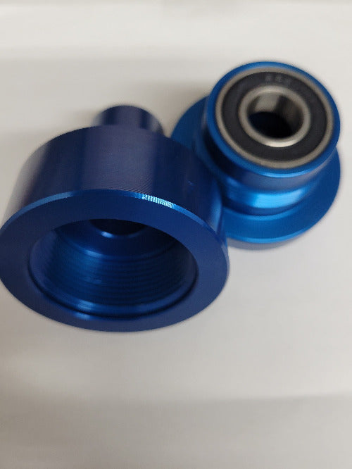 top and side view of blue anodized karting hubs