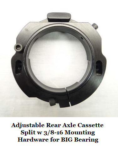 Close-up of adjustable axle cassette with big bearing mount for kart racing