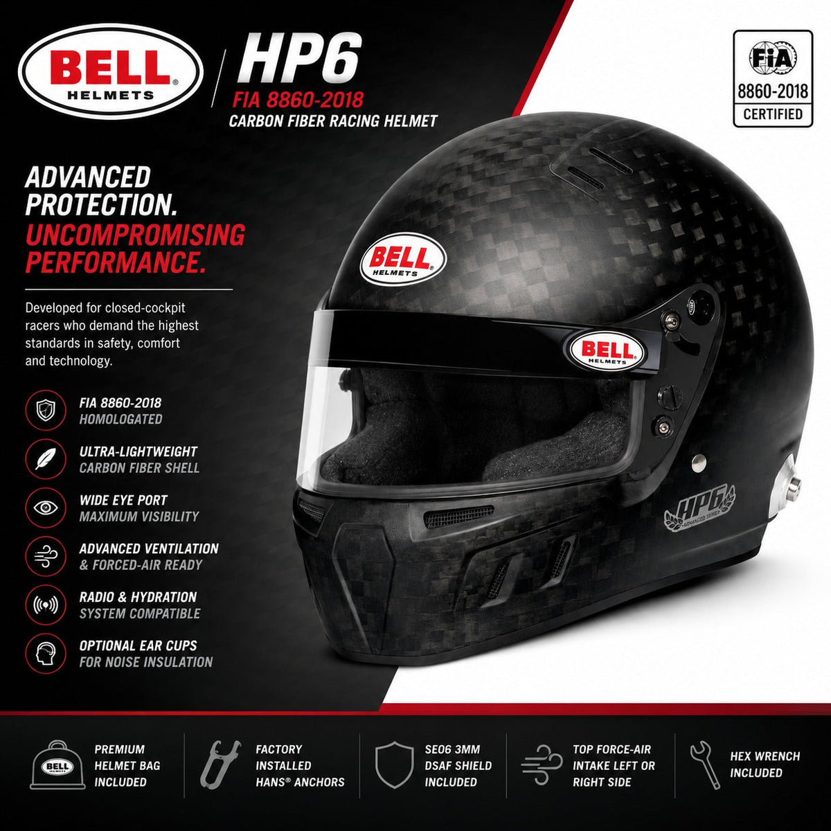 Bell Helmets HP6 FIA 8860-2018 Carbon Fiber Racing Helmet
