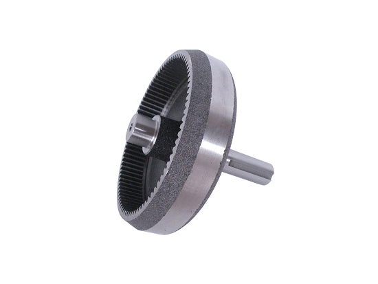 Close-up of Briggs auxiliary drive shaft for kart engine gear reduction