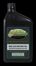 Quart bottle of HP Bad Ass 0W-20 synthetic karting oil on white background