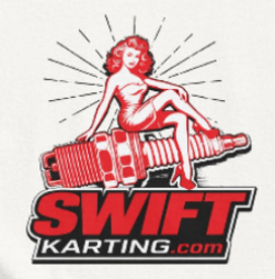 Close-up of lady on spark plug graphic on SwiftKarting.com karting apparel t-shirt