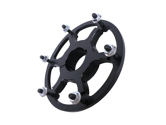 Black 40mm sprocket hub with threaded holes and hardware