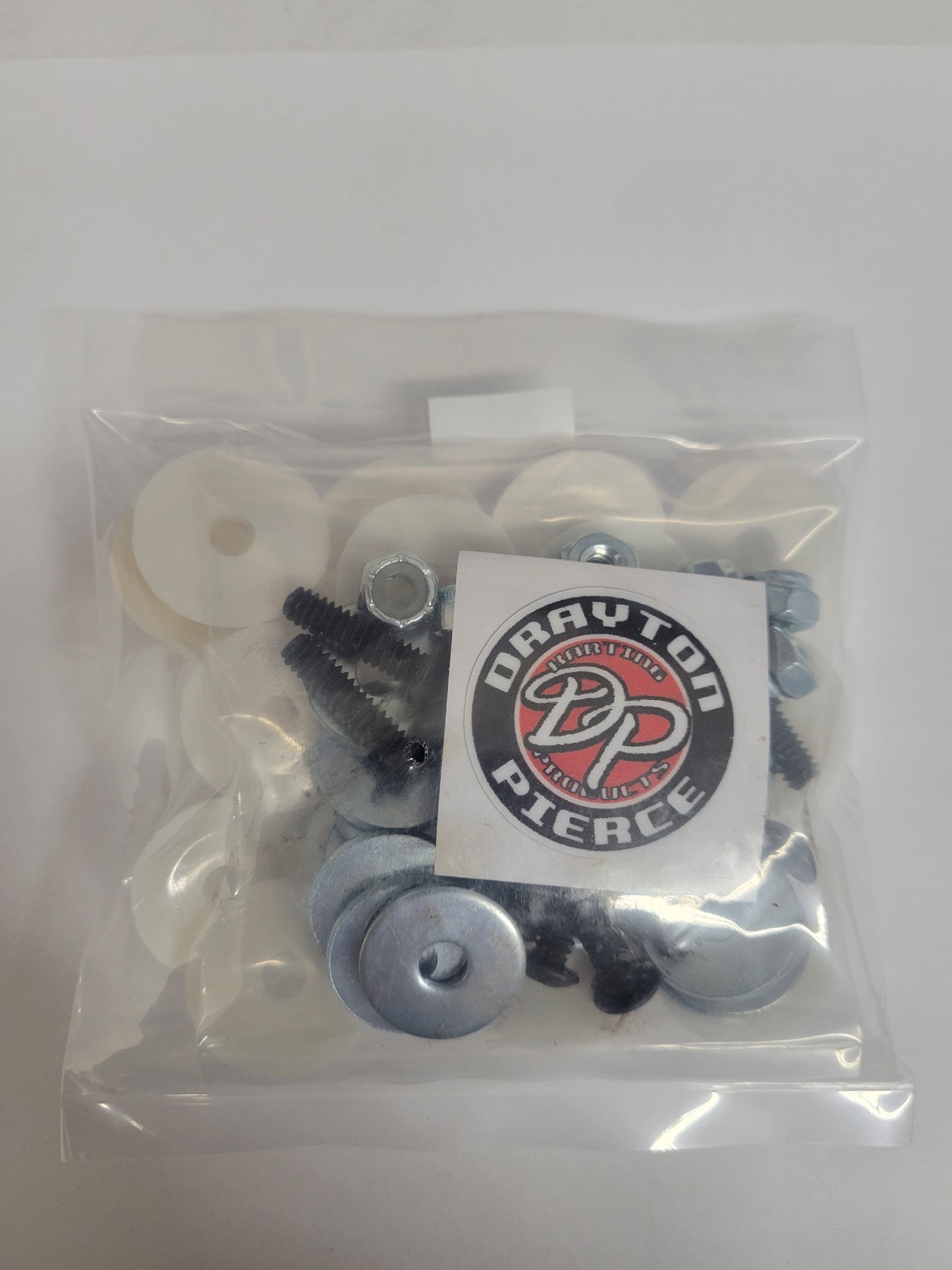 White plastic body mounting kit hardware for karts