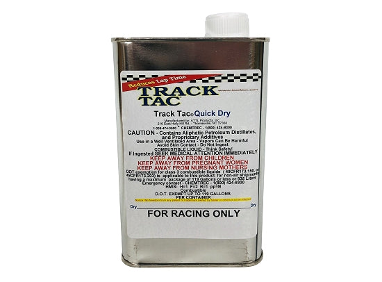 Quart bottle of Track-Tac Quick Dry tire treatment solution