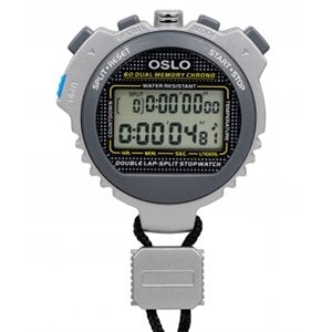 Silver Robic Oslo 60 stopwatch showing split times on display