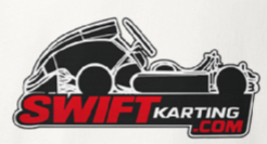 Close-up of SwiftKarting.com kart logo printed on karting apparel t-shirt
