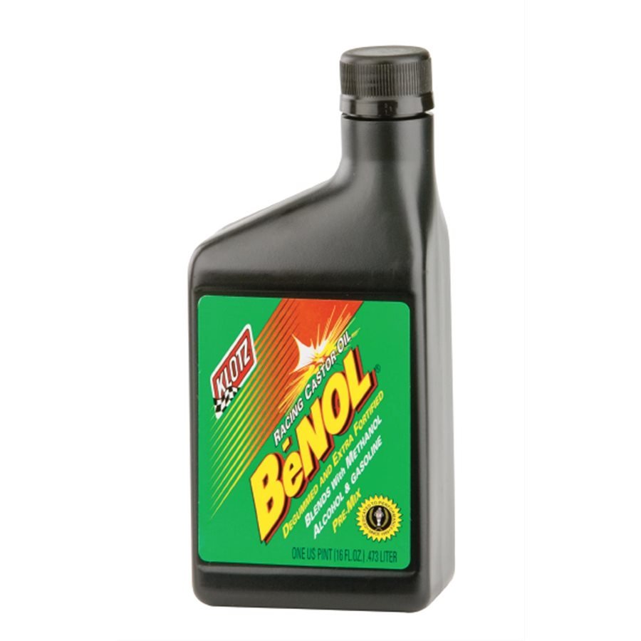 Pint bottle of red Klotz BeNol Racing Castor Oil for 2-stroke engines