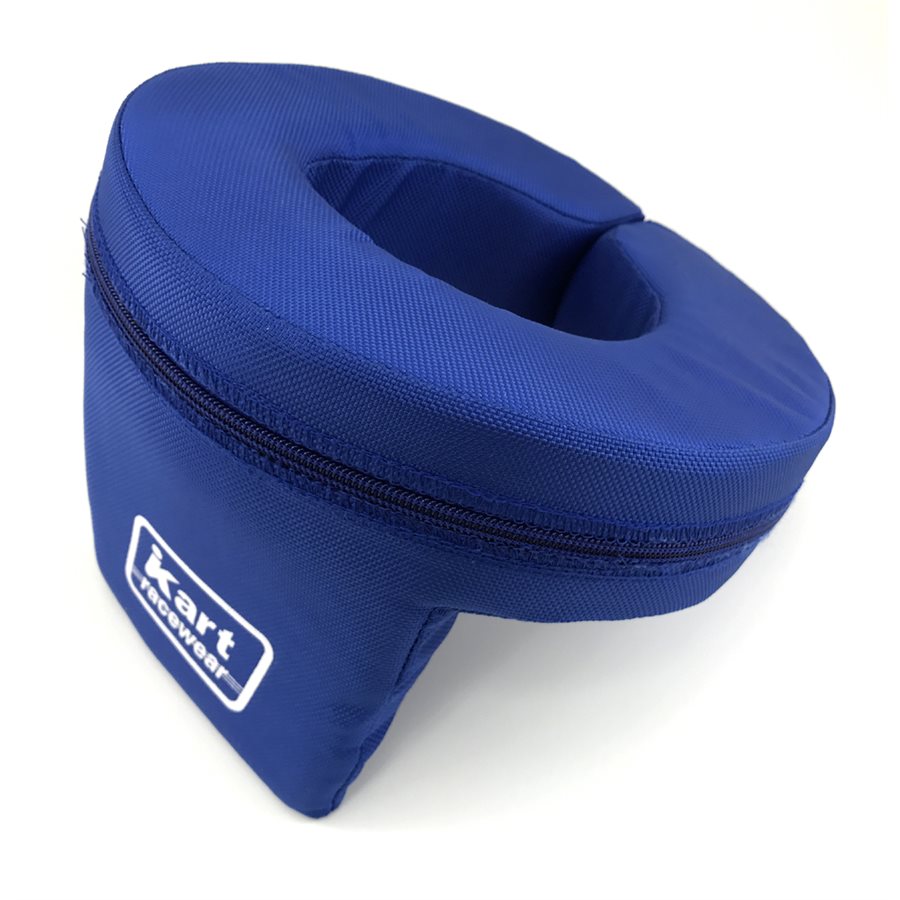 Blue youth 360 wedge helmet support from three quarter view displaying the wedge base and circular padding on a white background