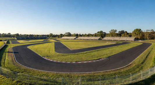 Wide scenic view of a paved sprint karting track, ready for intense 4-cycle racing action.