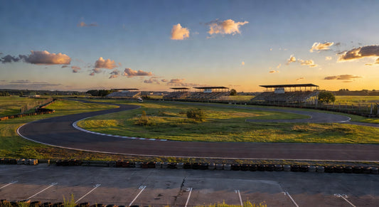 Sunset view over a quiet paved kart racing track