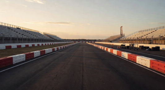 Paved sprint kart track at dusk, evoking the thrill of 4-cycle racing prep.