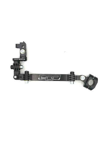 Black short single swivel EZGP SmartyCam camera mount laid flat showing steering column clamp swivel joints and camera plate on a white background