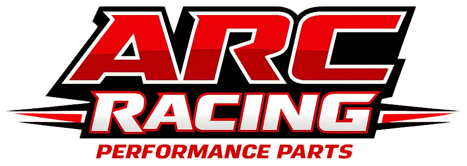 Red and black blocky performance text image for ARC Racing Performance Parts collection page.