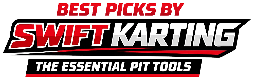 Red and black performance blocky text logo displaying Best Picks by Swift Karting: The Essential Pit Tools for kart pit tools and accessories.