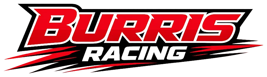 Red and black performance blocky text reading Burris Racing on a white or transparent background for the Burris Racing brand of electric kart starters.