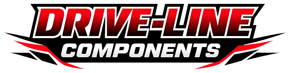 Red and black blocky text banner displaying 'Drive-line Components' for kart driveline parts on a white background.