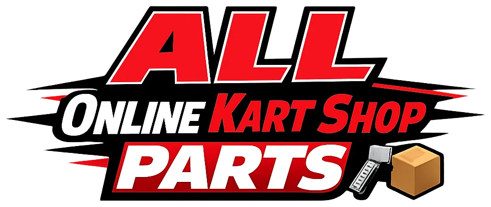 Red and black blocky text banner displaying ALL Online Kart Shop Parts on a white background for general LO206 kart components.