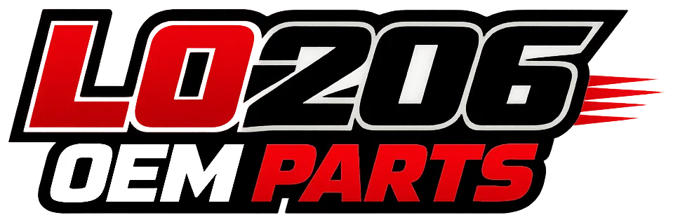 Red and black blocky text banner displaying LO206 OEM Parts representing genuine Briggs and Stratton kart engine components.