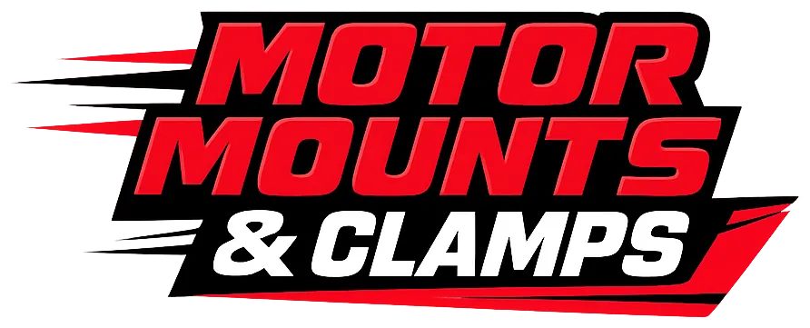 Red and black blocky text banner displaying Motor Mounts & Clamps for LO206 kart engine mounting parts on white background.