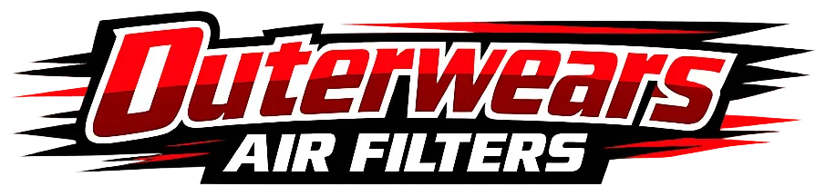 Red and black blocky text logo banner reading Outerwears Air Filters for kart engine air filter pre-filters and wraps.