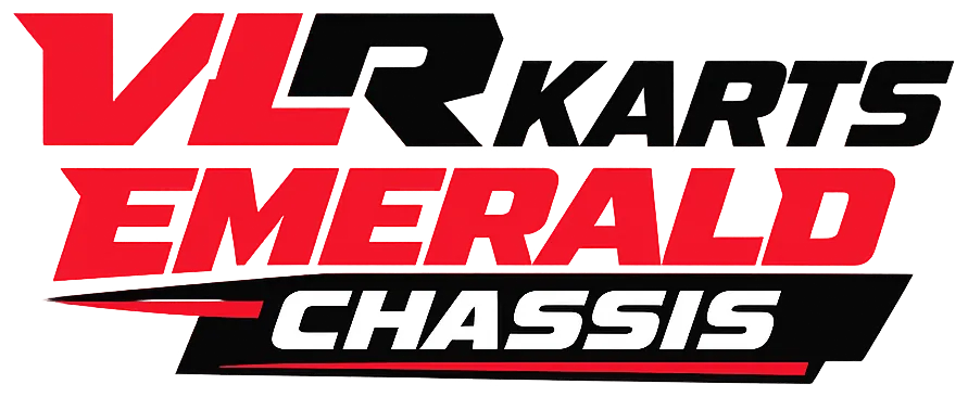 Red and black blocky performance text image for VLR Karts Emerald Chassis collection page.