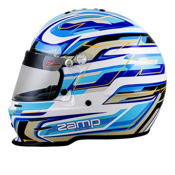 Zamp RZ-42Y youth helmet in white blue and light blue graphics with clear visor on a white background