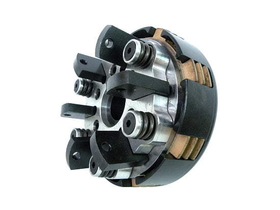 Close-up of Viper 3/4" 6-spring 2-disc clutch assembly with steel vented drum, silver lever support, and pre-set springs