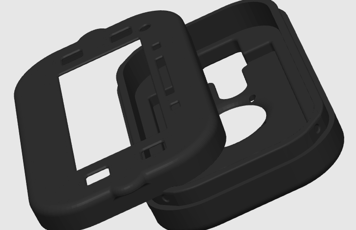 AiM MyChron 6 protective case showing front frame and back cover from front angle with a white background. This case is colored black.