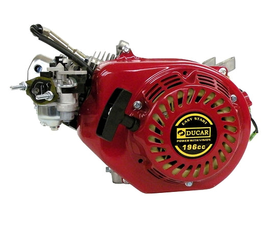 DUCAR DP168F red 196cc 6.5HP GX200 clone OHV engine side view