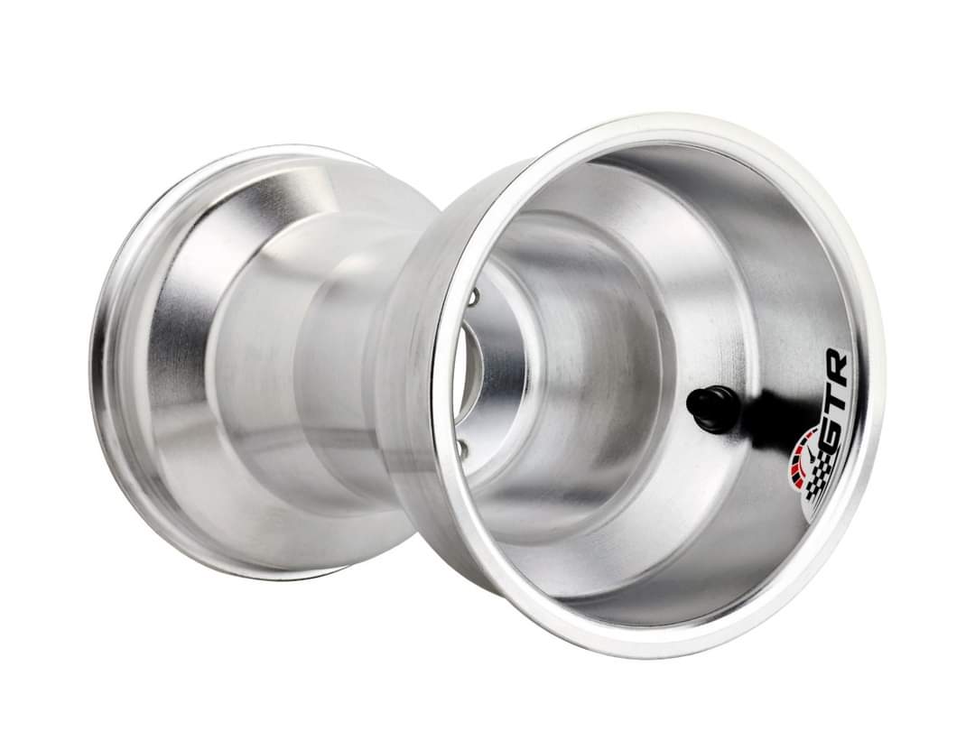GTR 10x6 Silver Aluminum Kart Wheel with vented design and GTR branding