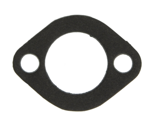 Close up zoomed picture of gasket gps30001 that has two small holes for the bolts and one large hole for a intake.