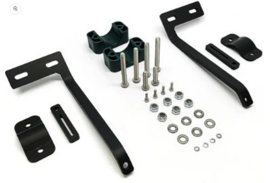Picture of all the hardware and brackets for infrared tire temperature mounting kit