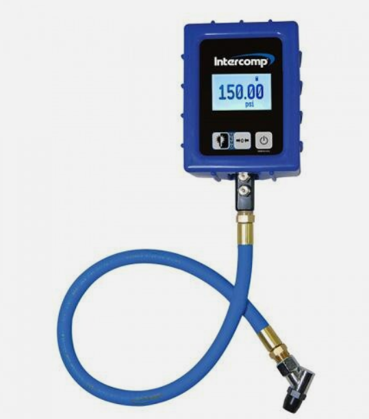 blue colored digital pressure gauge with 150 psi on the display