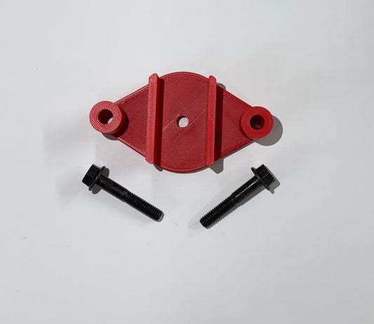 Red 3D printed JK-FPR Fuel Pump Riser with included black 6mm hardware bolts