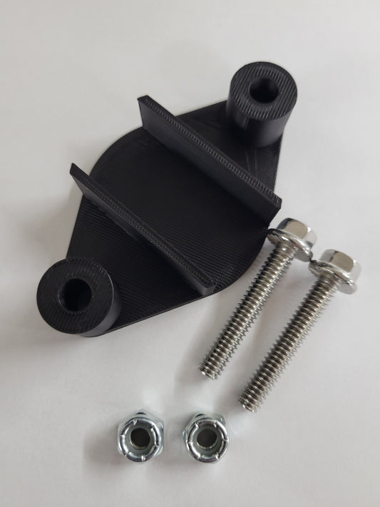 Black 3D printed JSFPR fuel pump riser with included 1/4-20 SAE hardware for Briggs LO206 karts