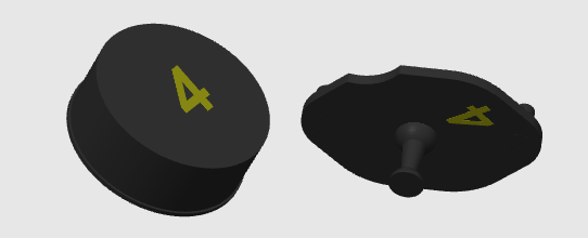 A carburetor with the number 4 and exhaust cap with the number 4, and a white background.
