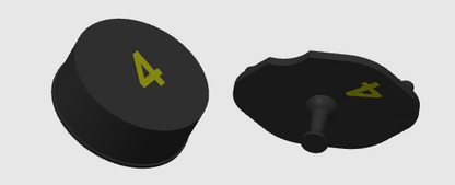 A carburetor with the number 4 and exhaust cap with the number 4, and a white background.