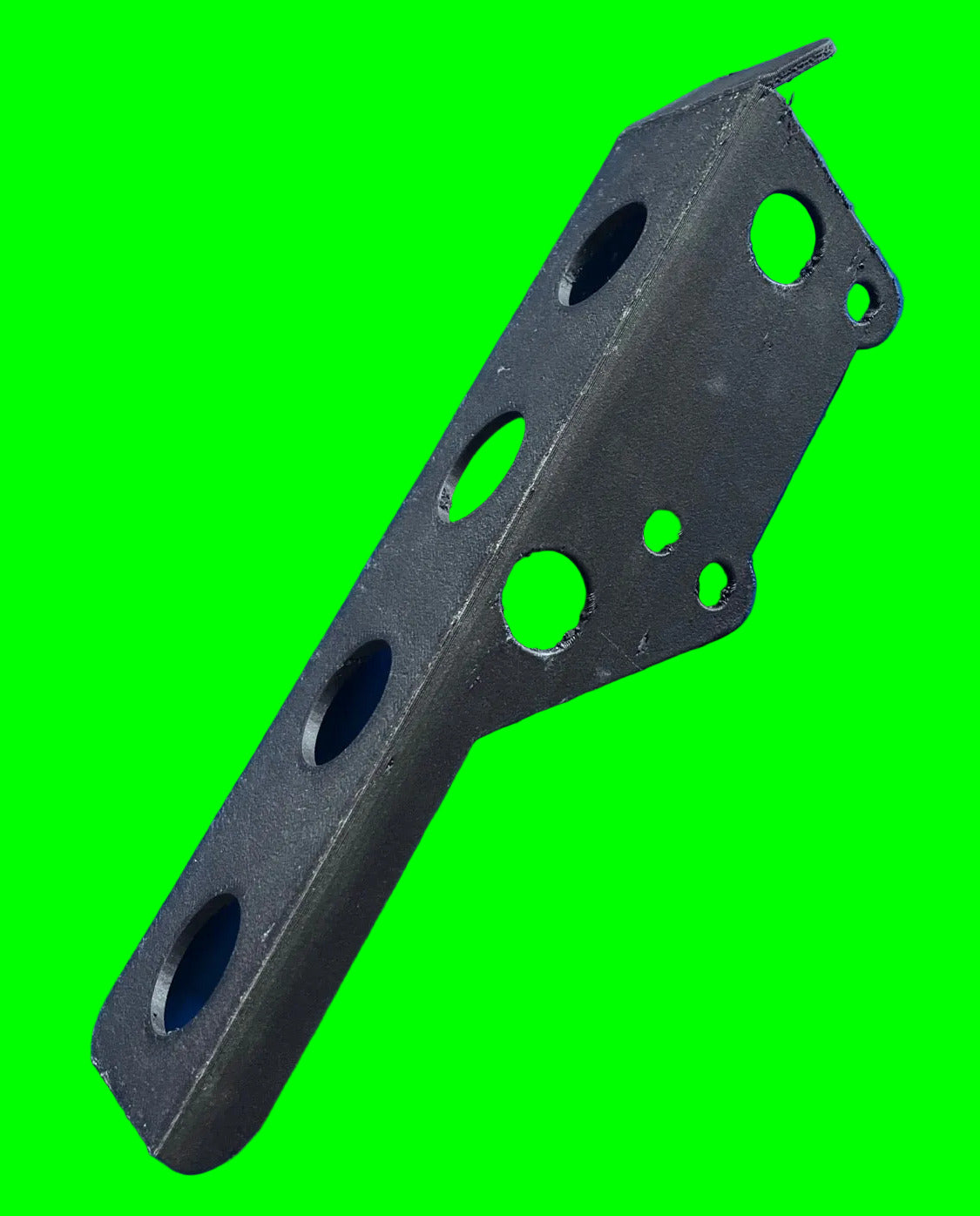 Side view of light weight chain guard made of nylon and carbon fiber on a neon green background.