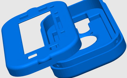 Light blue mychron 6 case, in two pieces. The front view, showing the inside of the rear cover. both pieces on a white background.