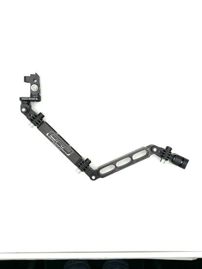 Black long single swivel EZGP SmartyCam camera mount angled to highlight extended arm with lightening holes on a white background