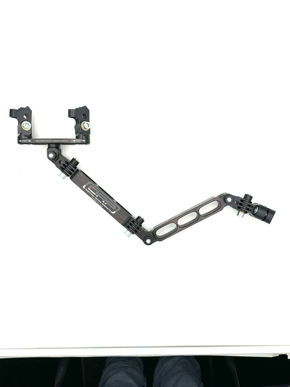 Black long dual swivel EZGP SmartyCam camera mount from top down showing full extension and dual mounting points on a white background