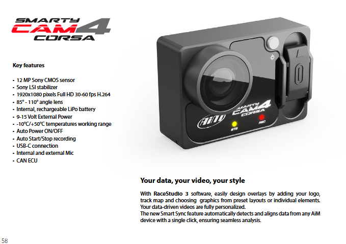All NEW AIM SPORTS SmartyCam Corsa 4 | Data Video Camera | INCLUDED: Custom PRELOADED layover with your name