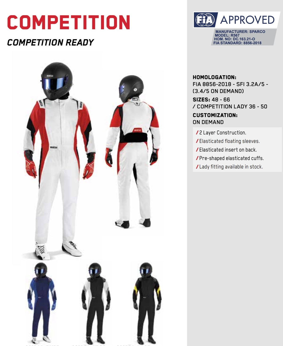 Sparco Competition Driver Race Suit (Boot Cuff)