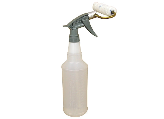 Tire Prep Applicator featuring pump spray handle, marked bottle, and replaceable roller for kart tires