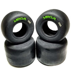 Vega XH4 Green kart tire set showing four tires: two 460x5 and two 710x5