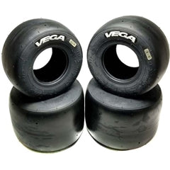 Vega XM4 White kart tire set including two 460x5 front tires and two 710x5 rear tires