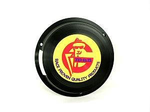 Black recoil cover bolted over clone engine flywheel